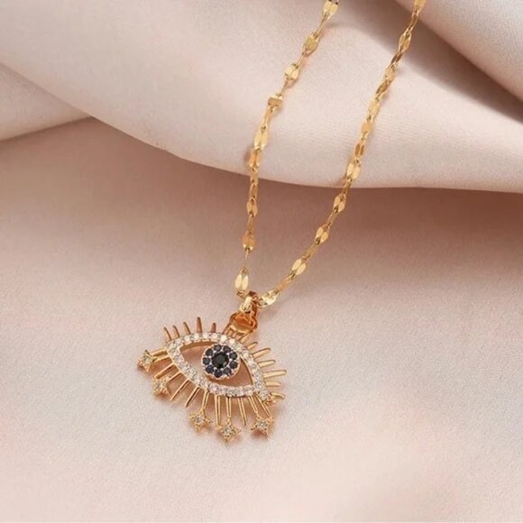 New Colored Diamond Eye Pendant Evil Eye Necklace - Picture 1 of 4